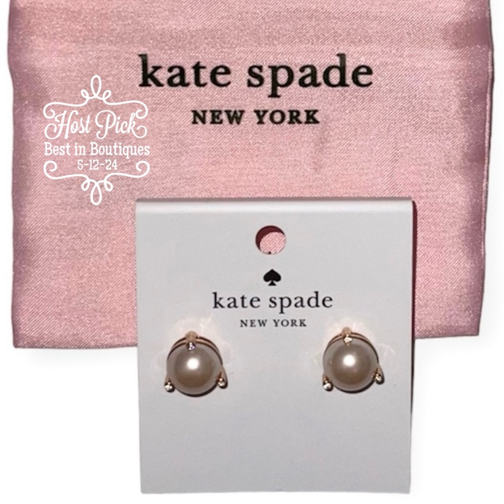 KATE SPADE Pearl Earrings Blush Rise And Shine Pearl CZ Studs NWT